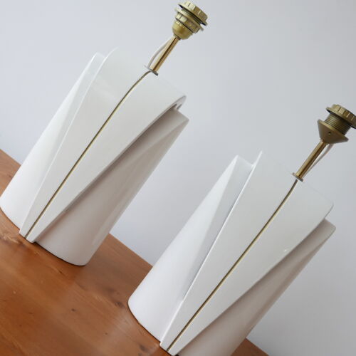 Paire de lampes de table à double ampoules en céramique de la fin du XXe siècle