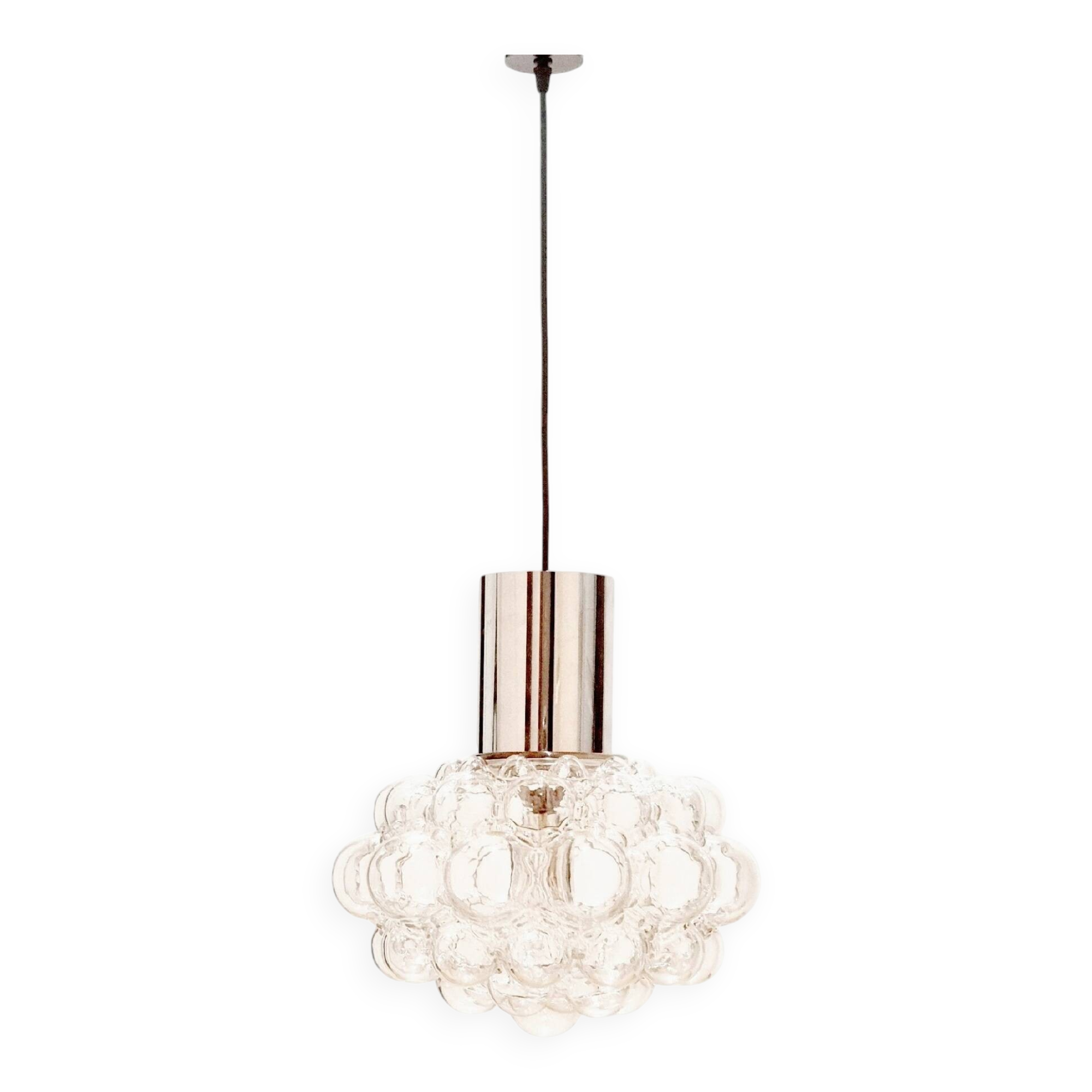Large Mid Century Bubble Glass & Chrome Ceiling Light By Helena Tynell For Limburg, Germany, 1960s