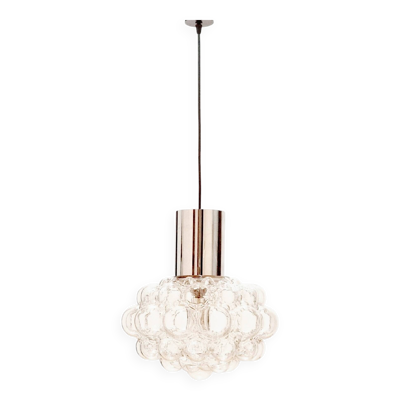 Grand plafonnier en verre bulle et chrome de style mid-century par Helena Tynell pour Limburg, Allemagne, années 1960.