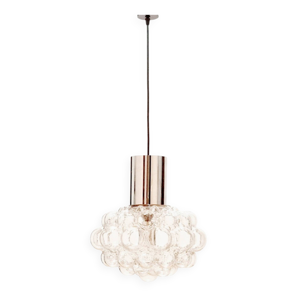 Grand plafonnier en verre bulle et chrome de style mid-century par Helena Tynell pour Limburg, Allemagne, années 1960.