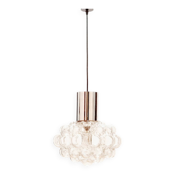 Grand plafonnier en verre bulle et chrome de style mid-century par Helena Tynell pour Limburg, Allemagne, années 1960.