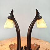 Pair of midcentury modern wooden desk lamp set table lamp