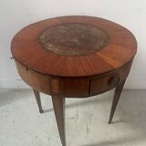 Louis XVI style marquetry pedestal table with removable top, 20th century