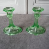 Pair of art deco candlesticks in molded pressed glass