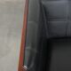 Art Deco  black leather 2.5-seater design sofa with beautiful woodwork