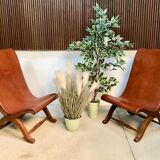 Set of 2 Spanish high-back leather slipper chairs by Pierre Lottier, 1950s