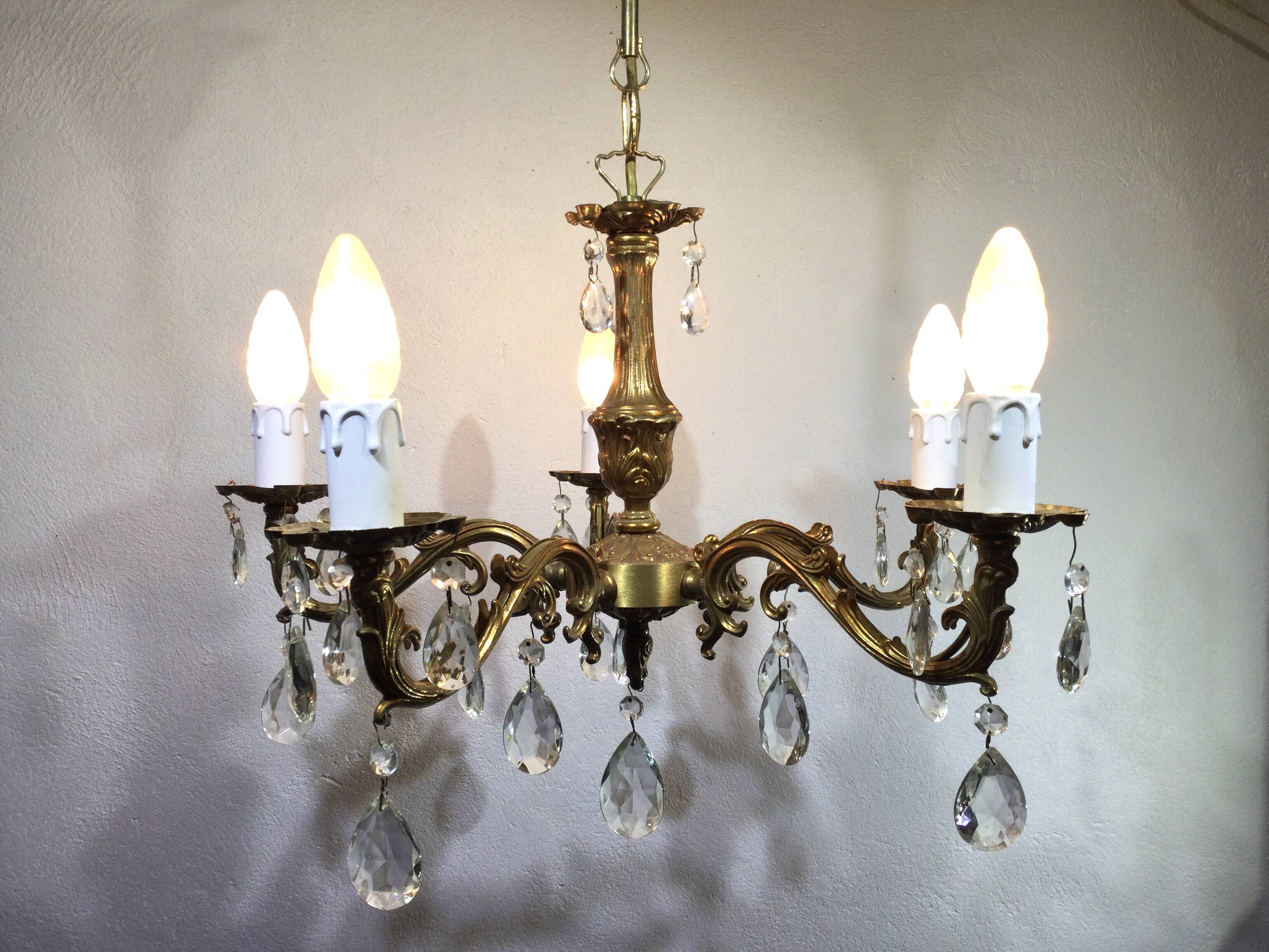 5-light chandelier in bronze and pendants