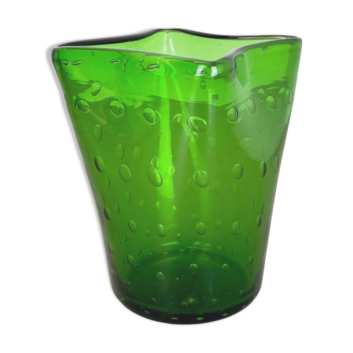Murano Glass Bullicante Bubble "Green" Vase Element Shell Murano, Italy, 1970s
