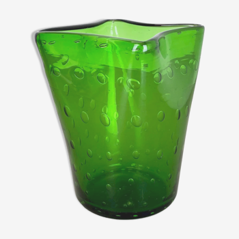 Murano Glass Bullicante Bubble "Green" Vase Element Shell Murano, Italy, 1970s