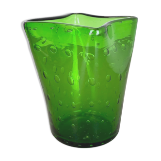 Murano Glass Bullicante Bubble "Green" Vase Element Shell Murano, Italy, 1970s