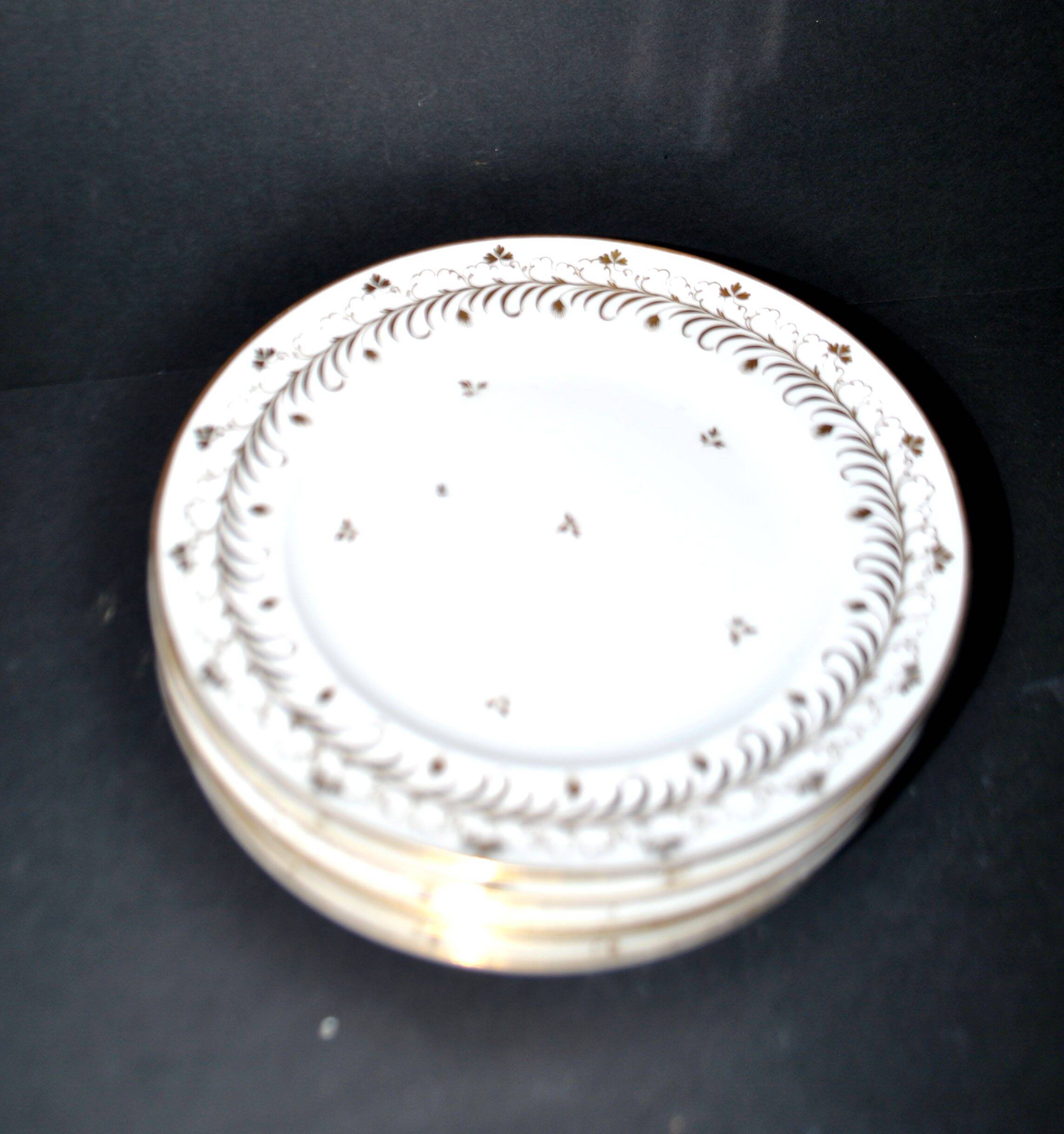 Niderviller set of 6 Empire plates and tureen in hard-paste porcelain with wheat decoration painted in gold, 1790