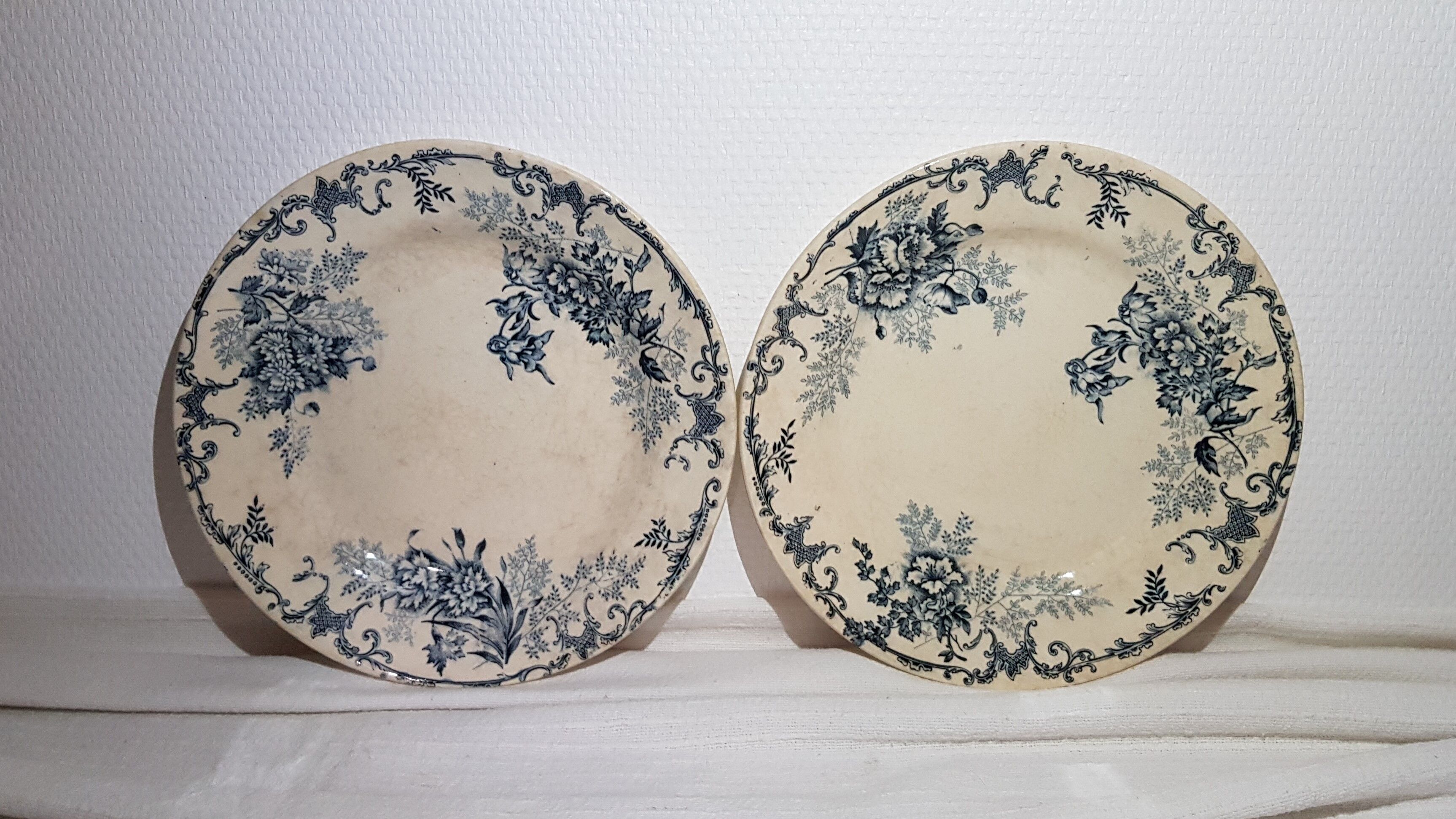 Set of 6 flat earthenware plates from Choisy le Roi model Floreal, iron earth.