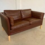 Danish mid-century vintage Mogens Hansen 2 person cognac brown leather sofa 60s