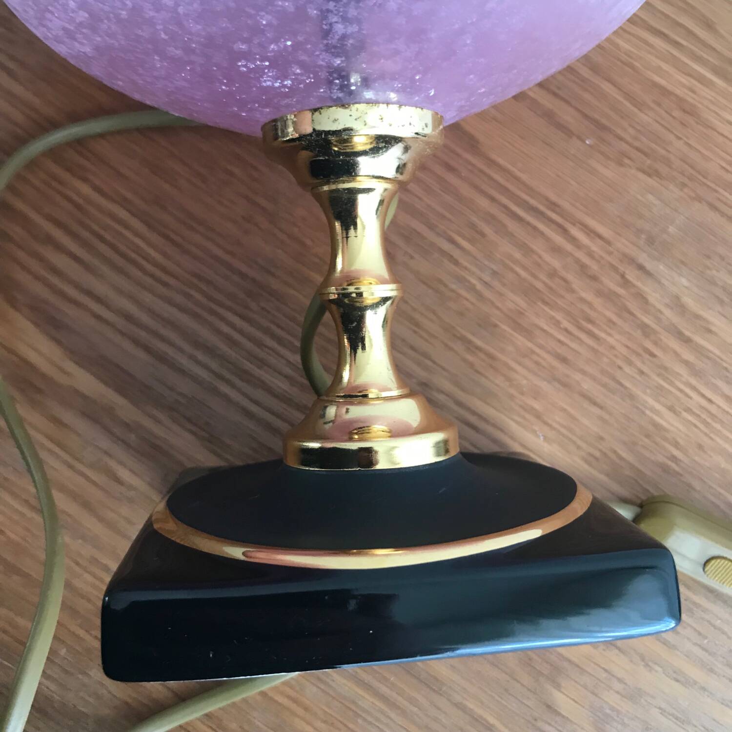 Vintage ceramic lamp brass and pink glass ball