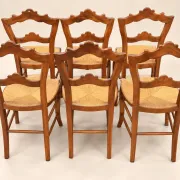Set of 6 Louis-Philippe chairs — Carved backs — Straw seats