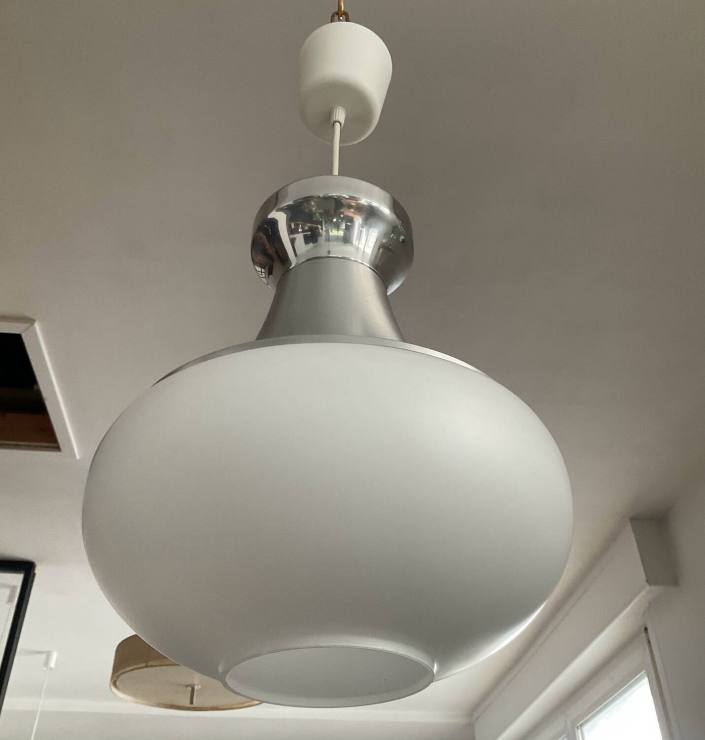 Stilux Milano opaline pendant light from the 70s