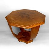 Octagonal Walnut Pedestal Table, Art Deco Modernist, France, c. 1930