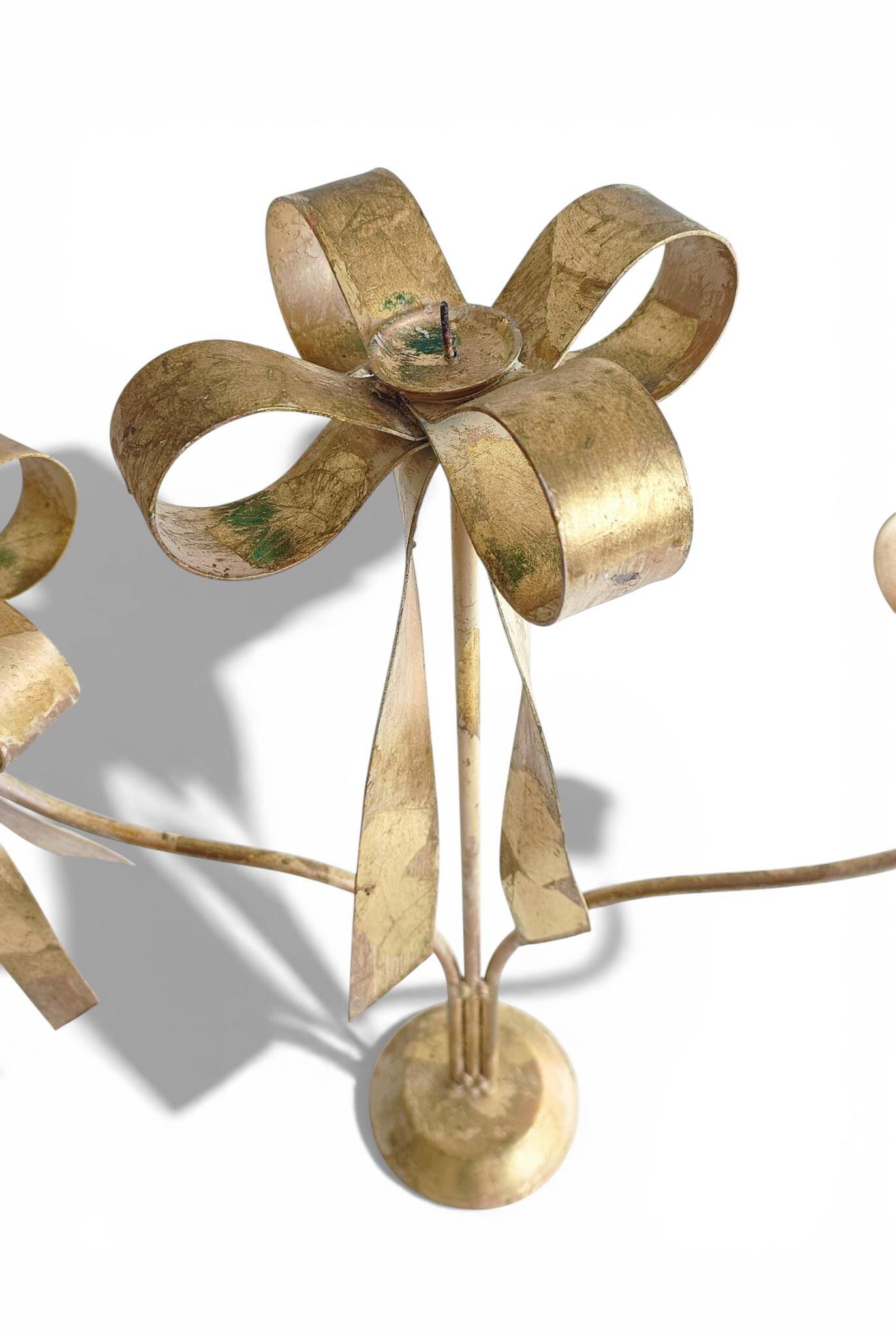 Large Gilt Wrought Iron Candelabra with Patina in Maison Jansen Style