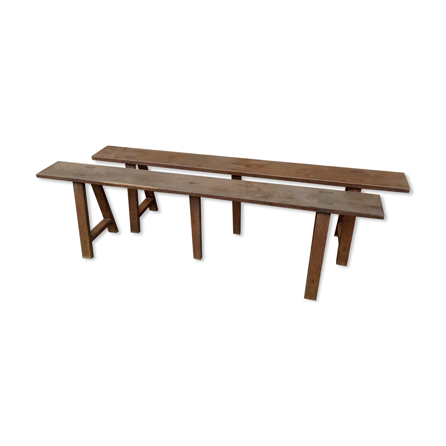 Pair of oak benches 166 cm