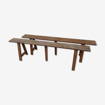 Pair of oak benches 166 cm