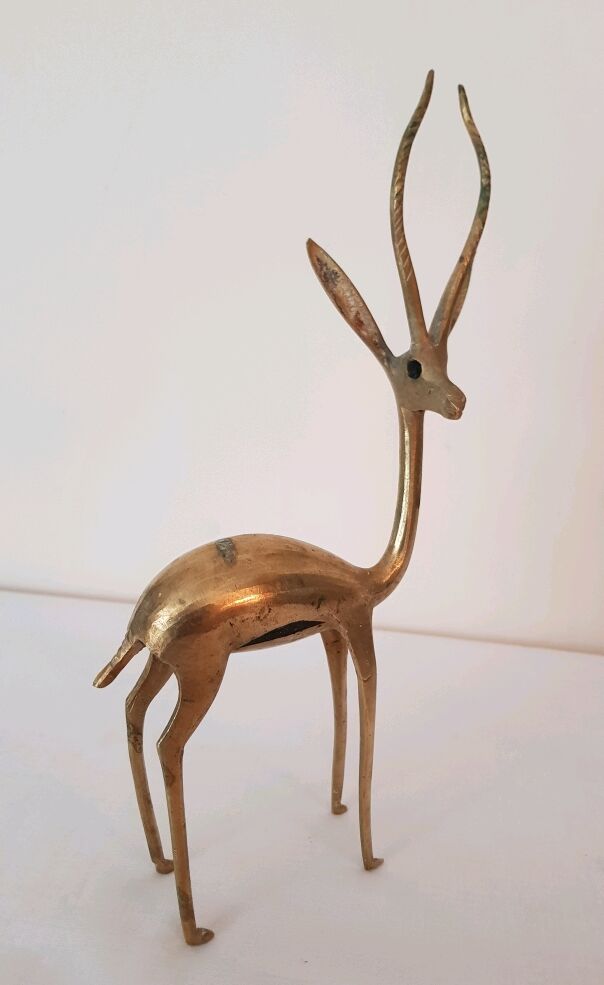 Trio gazelles and antelopes in brass and bronze