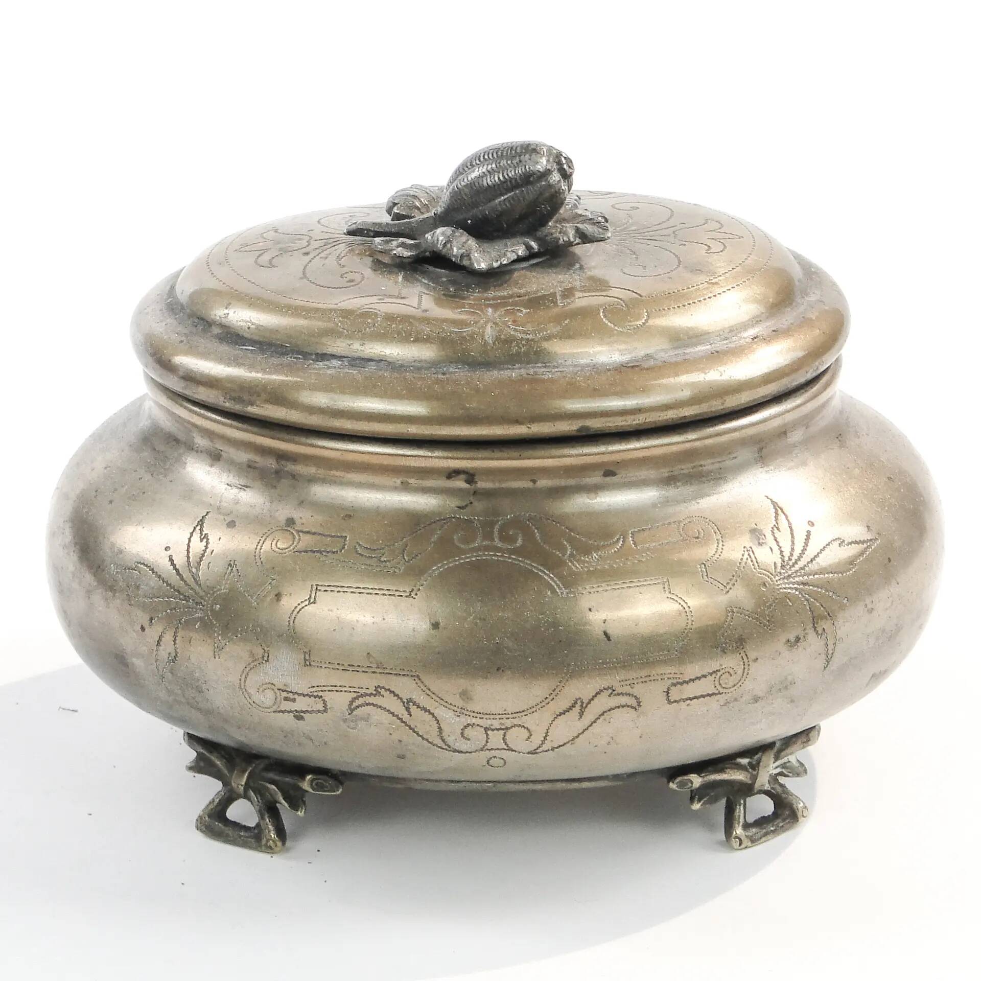 Eclectic elliptical sugar bowl, silver-plated brass, Austria, 19th century