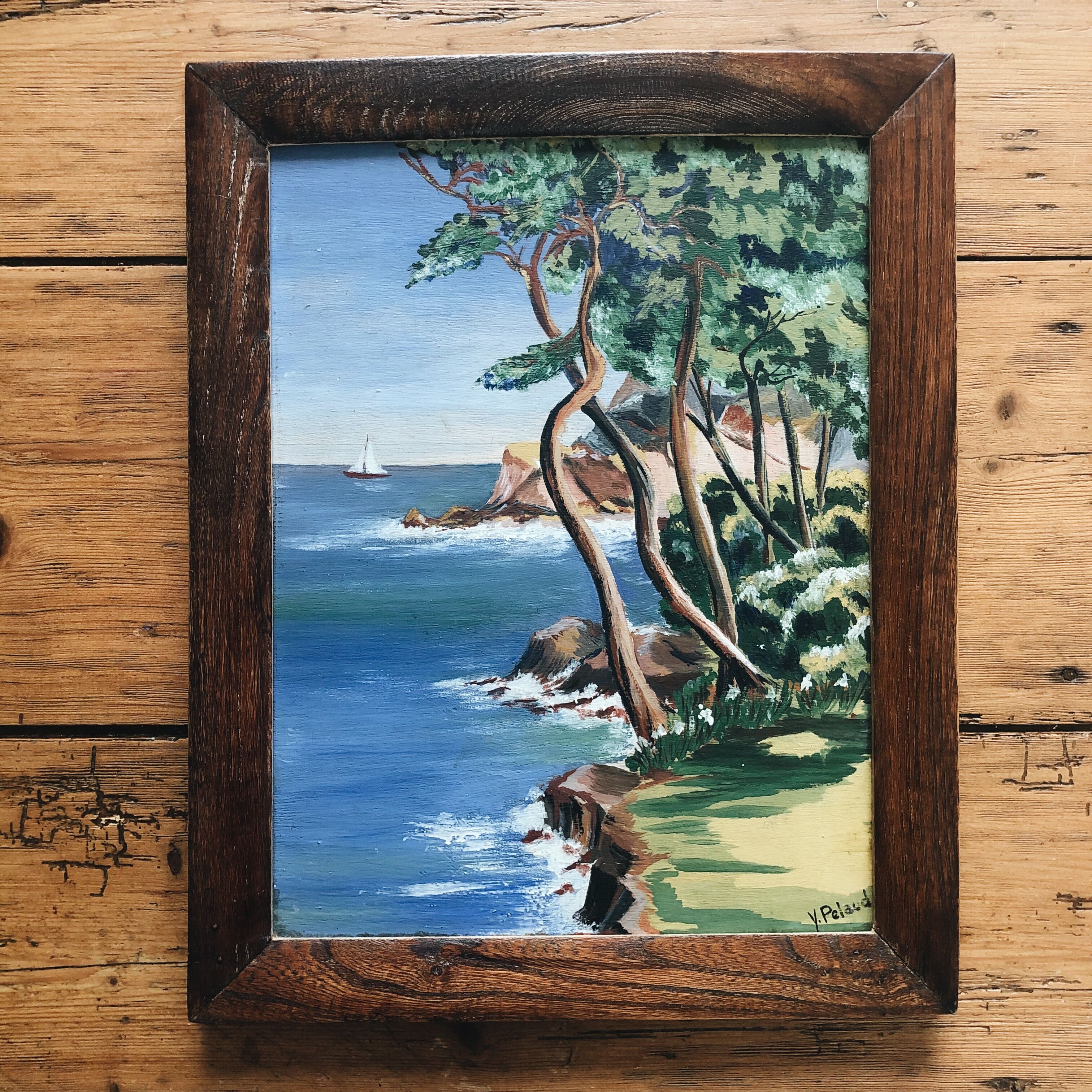 Painting on wood, signed – seaside