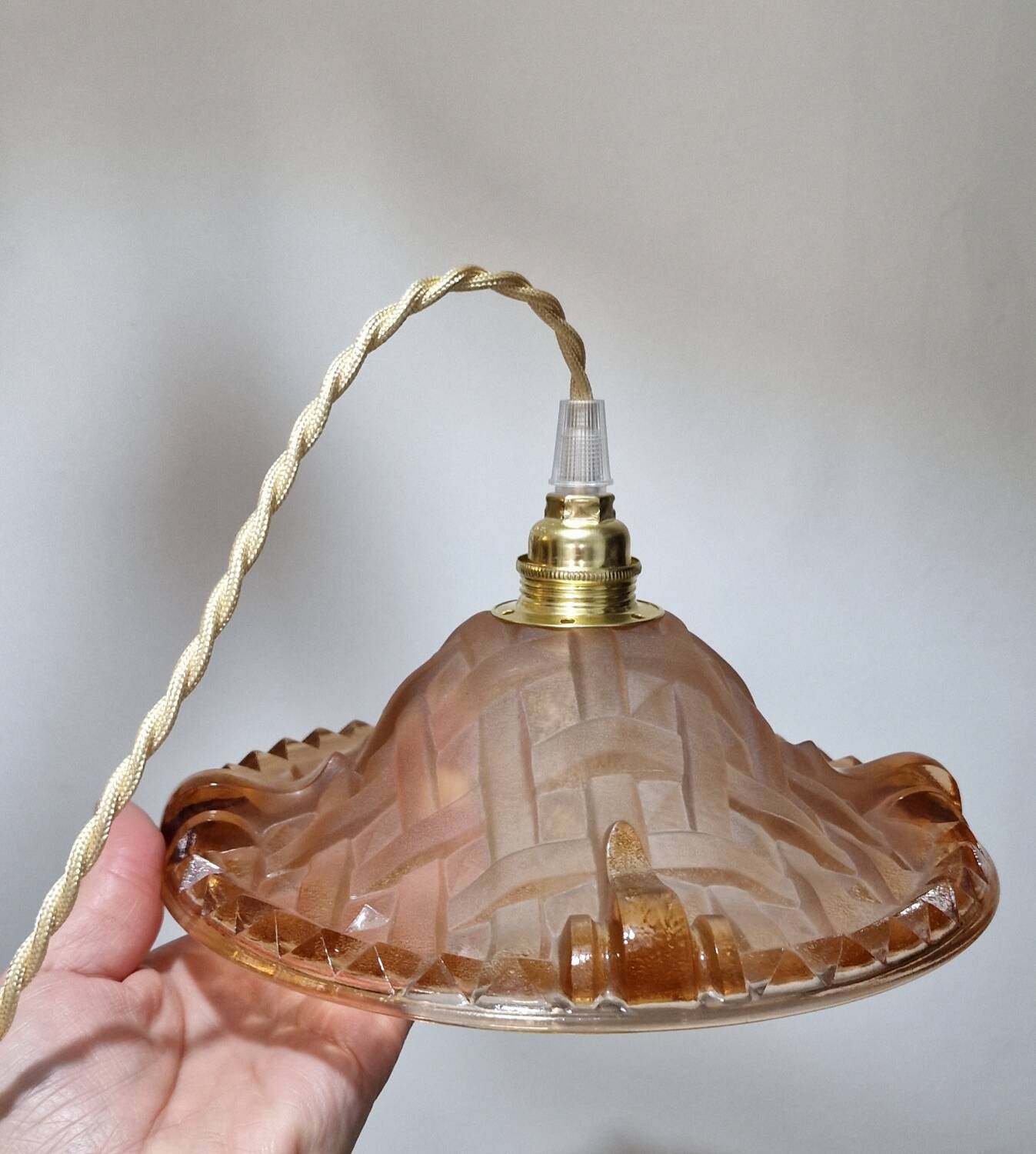 Art Deco pendant light in pink molded glass