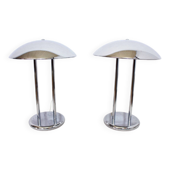 Paire de lampes champignon en métal chromé