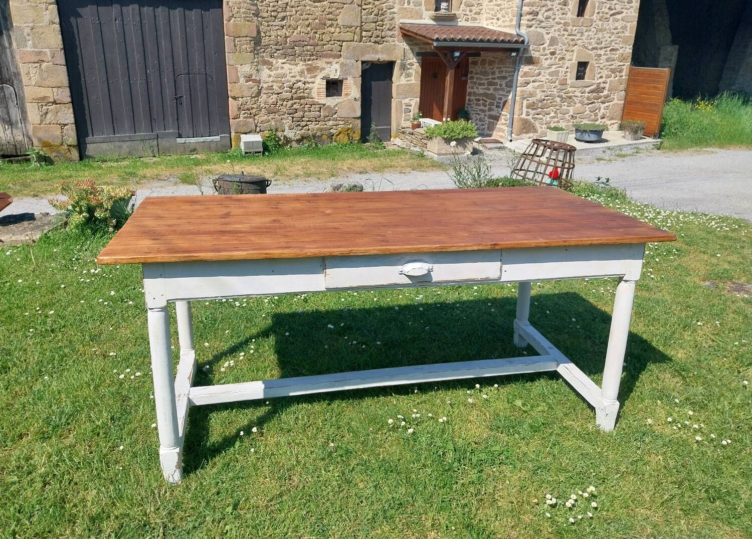 Wooden farmhouse table