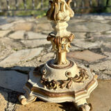 Carved and lacquered wooden side table.