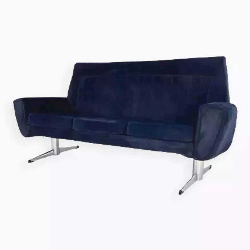 Scandinavian style sofa from the 50s - 60s in blue fabric and base