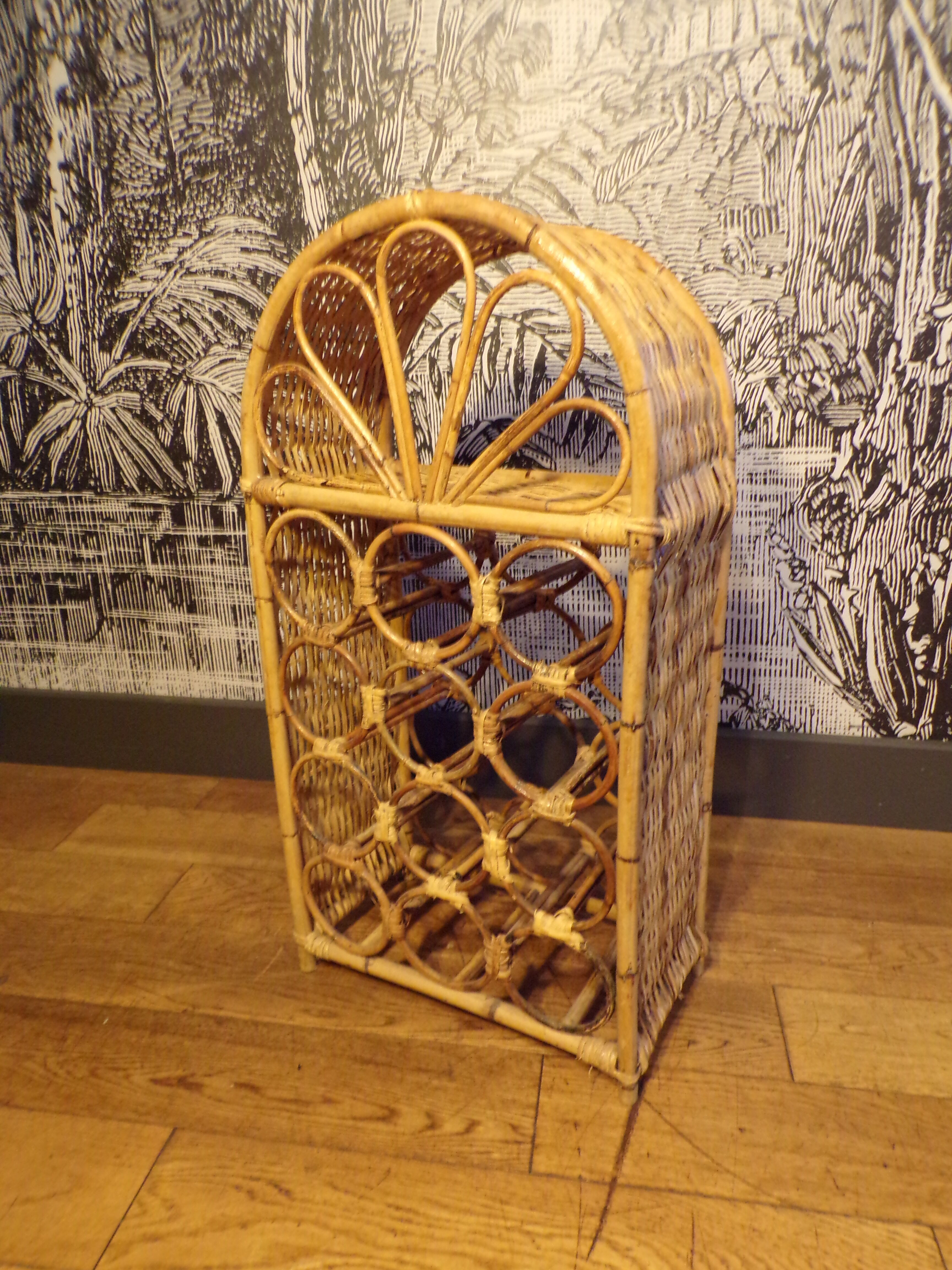 Rattan bottle shelf