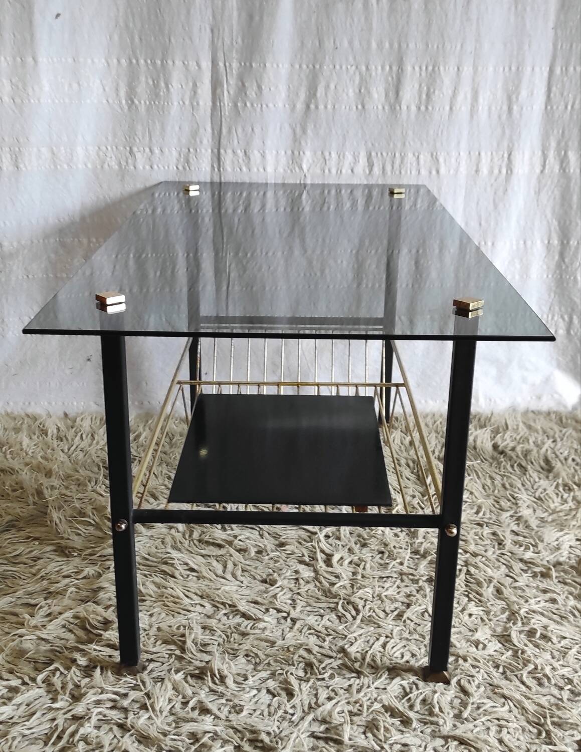 Modernist coffee table in metal and smoked glass - 50s/60s