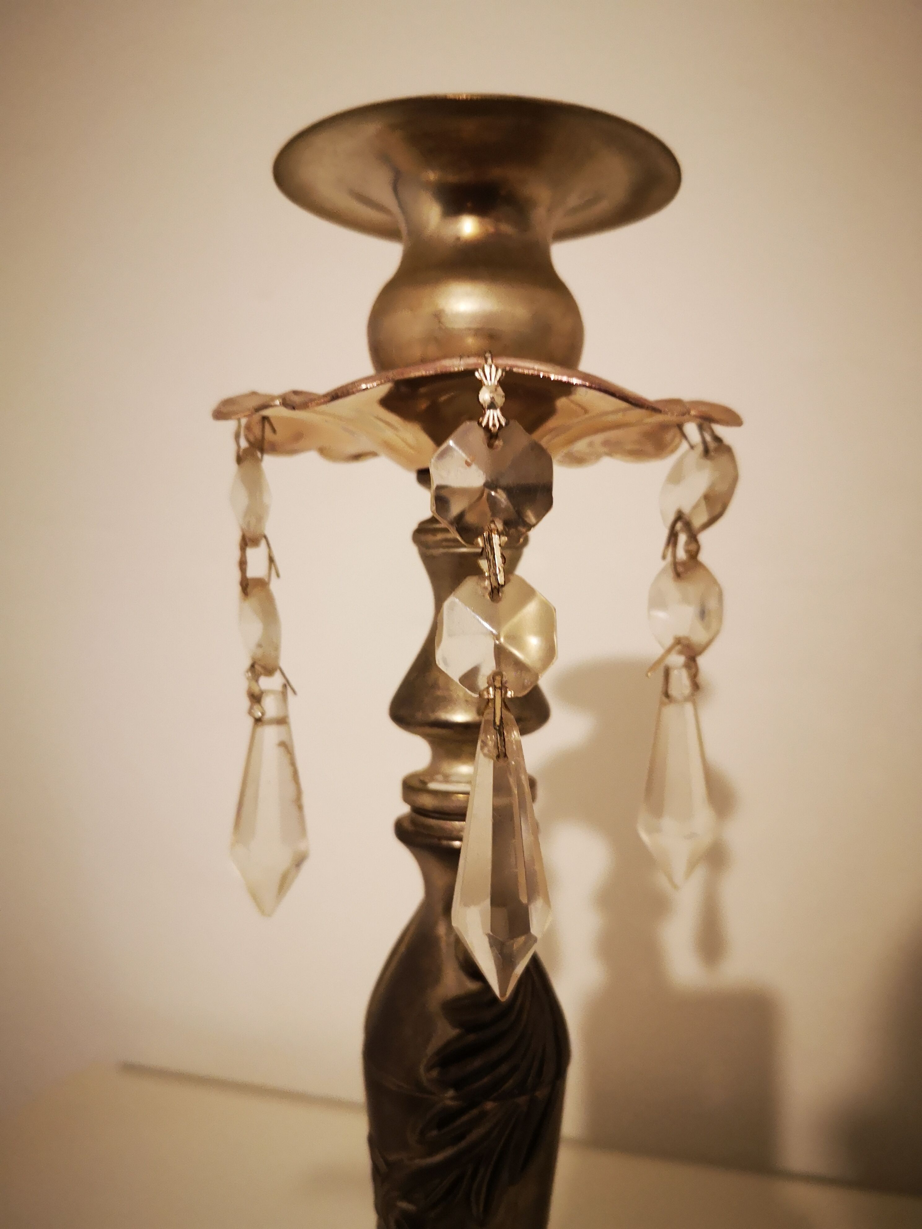 Set of 2 metal candlesticks with stamps