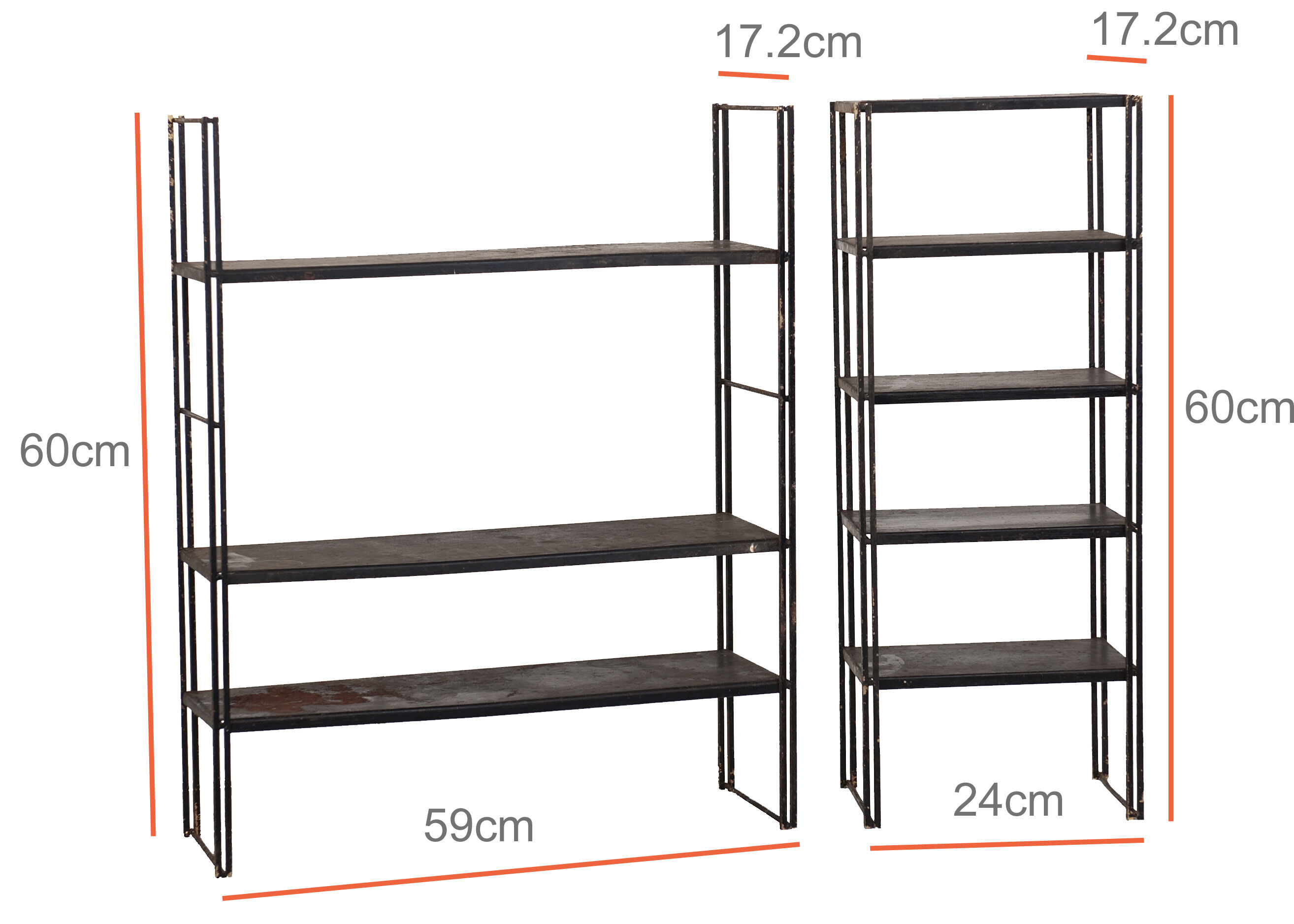 Modular wall shelf string with 8 metal shelves year 60