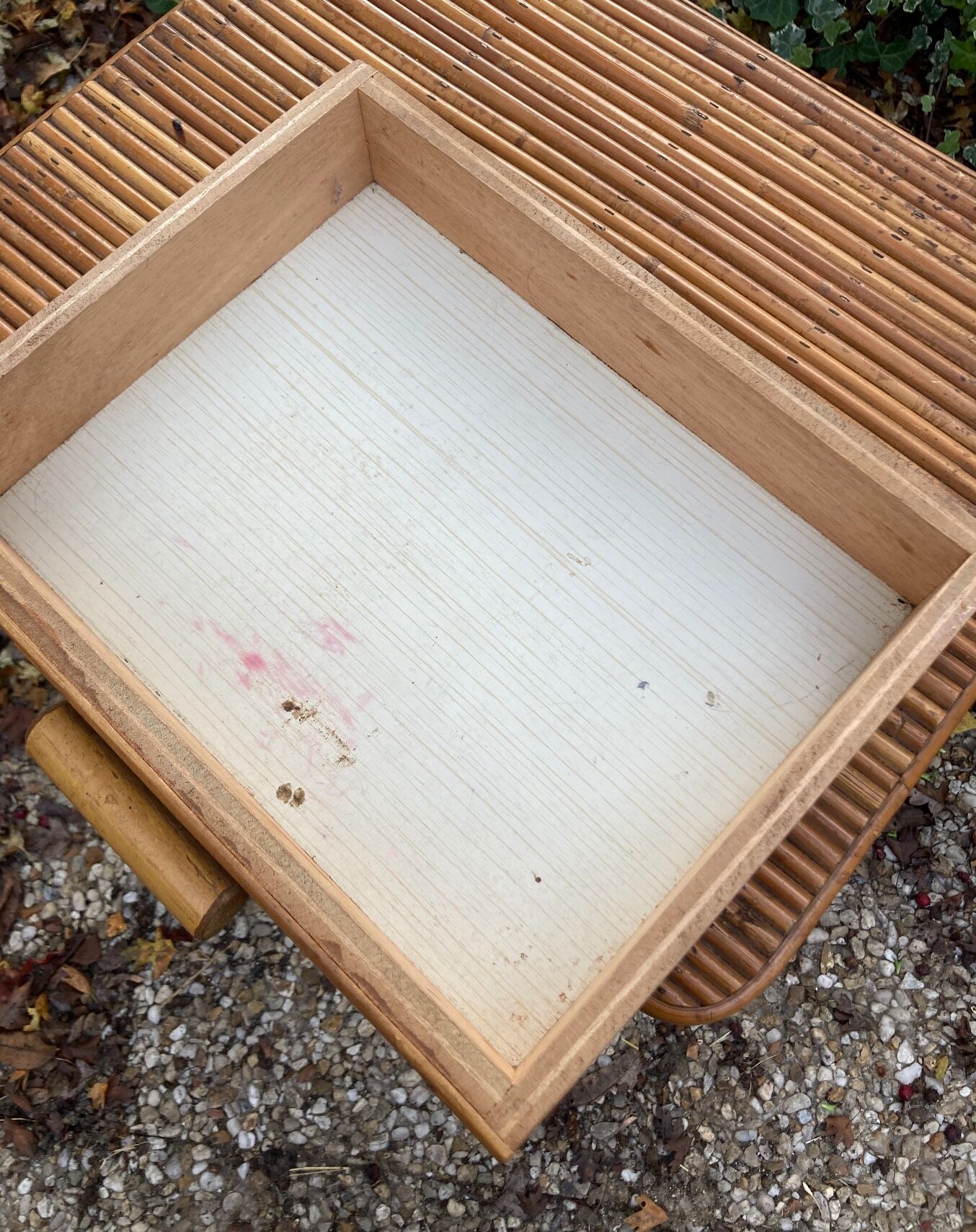 Vintage rattan magazine rack table