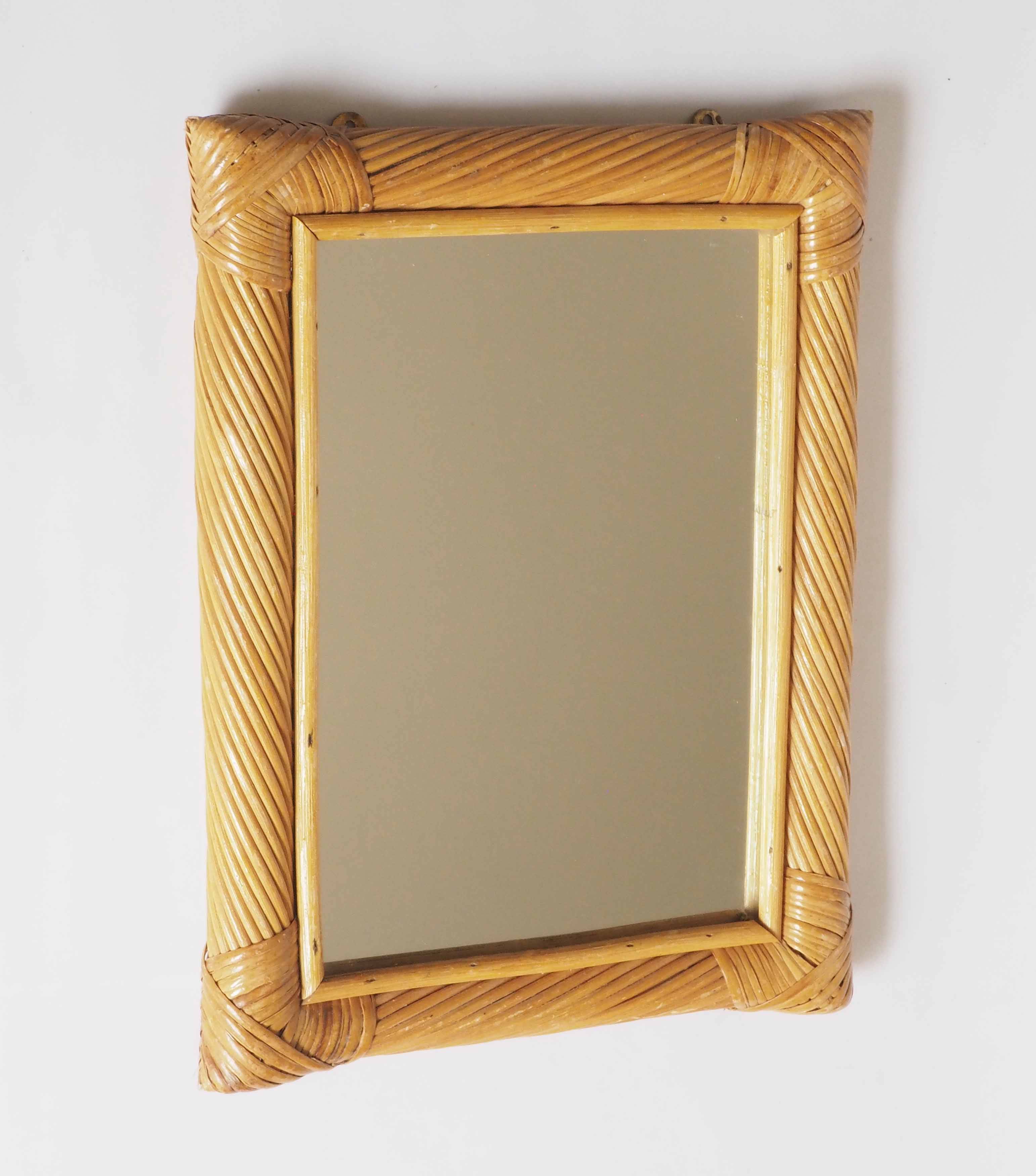 Rectangular rattan mirror