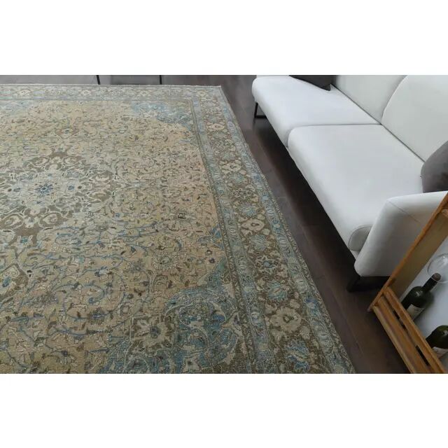 1960s Vintage Persian Handmade Wool Cotton Yellow Area Rug 284x366