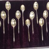 Ercuis mocha service in gold metal square-section handle called "Russian style"
