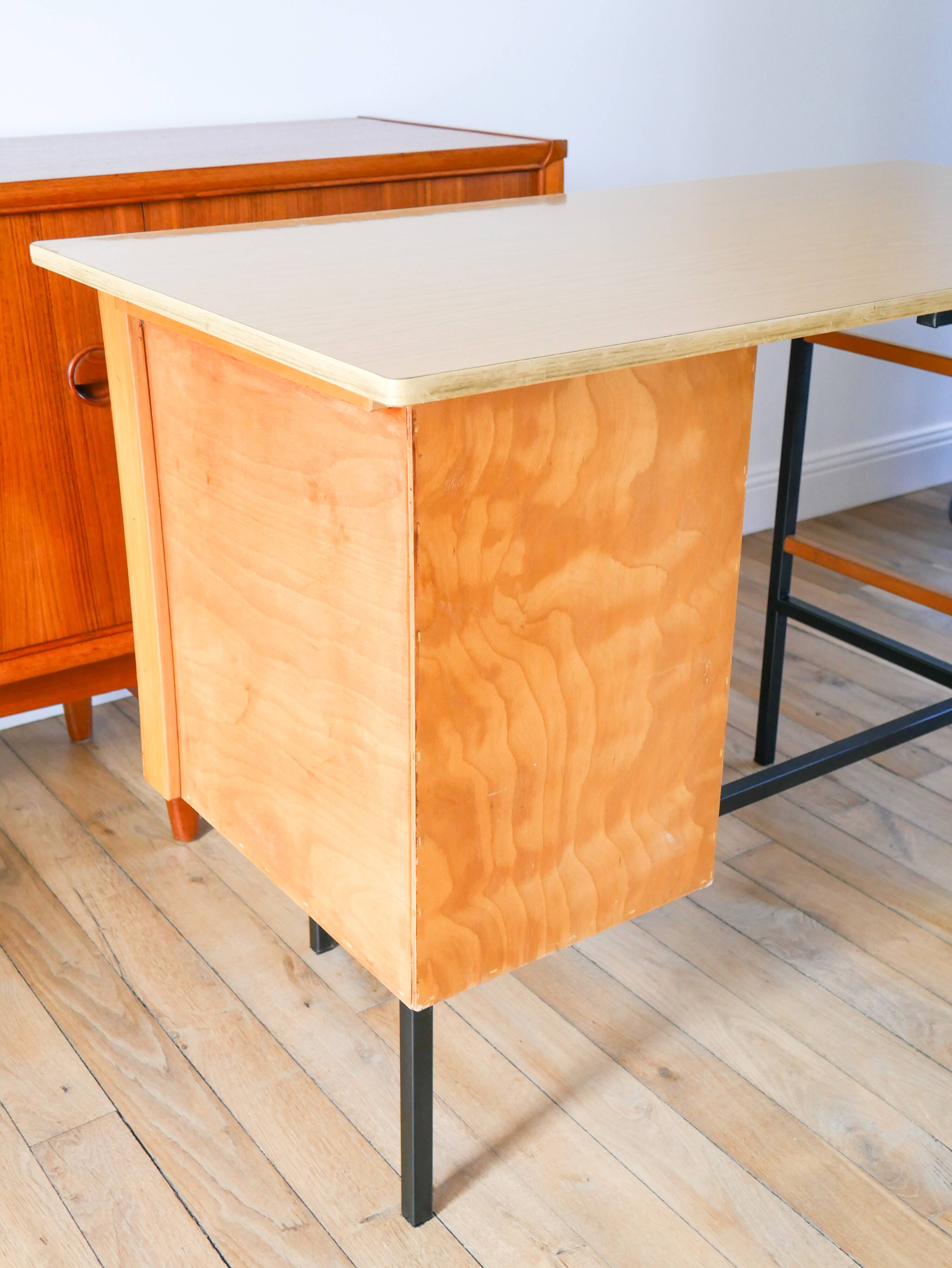 Formica, beech and black metal desk, Modernist Design, 1960