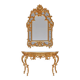 Console with a gilded wooden mirror.
