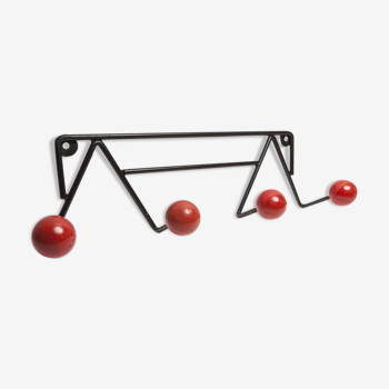 Porte manteau 60s noir et rouge 4 boules