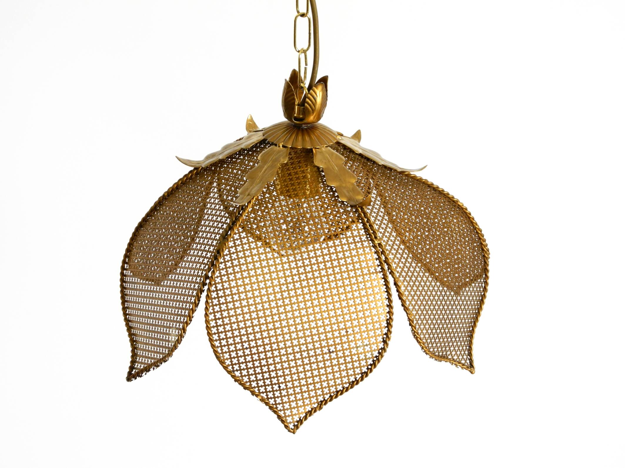 Beautiful rare 1980s Regency floral design brass ceiling lamp