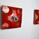 Pair of Fat Lava wall lamps by Hustadt Leuchten, Orange ceramic, Germany, 1960