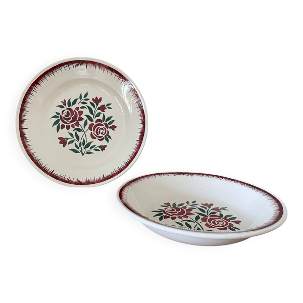 Plat & saladier anciens en faïence de Longwy
