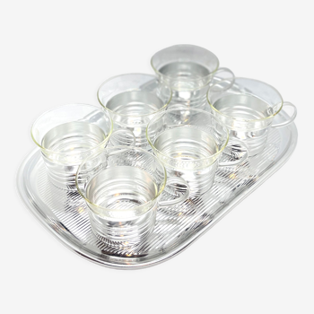 Set of 6 tea glasses with tray veb raum-und tafelschmuck lipzig, 1970s