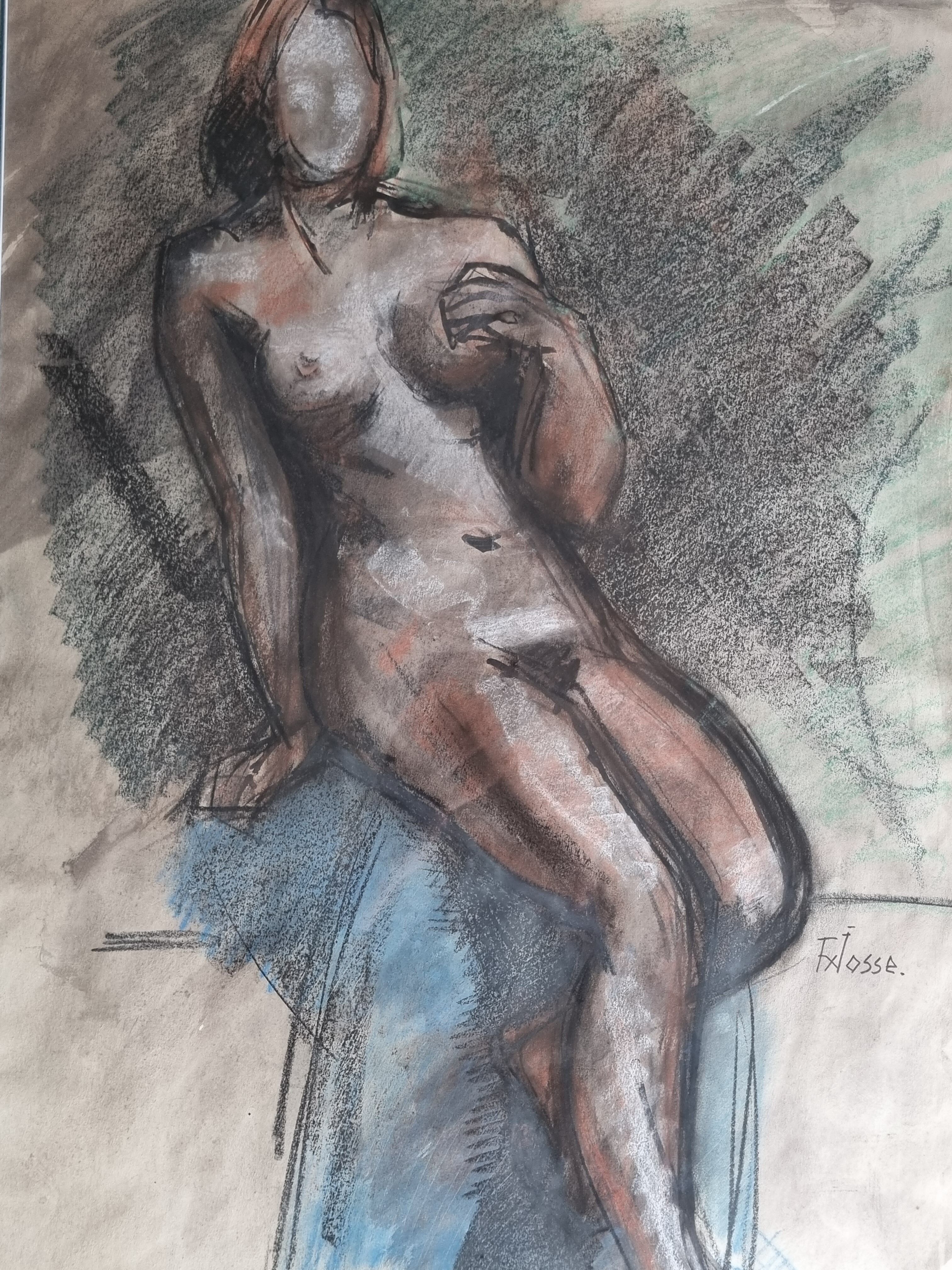 Nude study "Mademoiselle de B", signed by François Xavier Josse, 50s, 80 x 63 cm