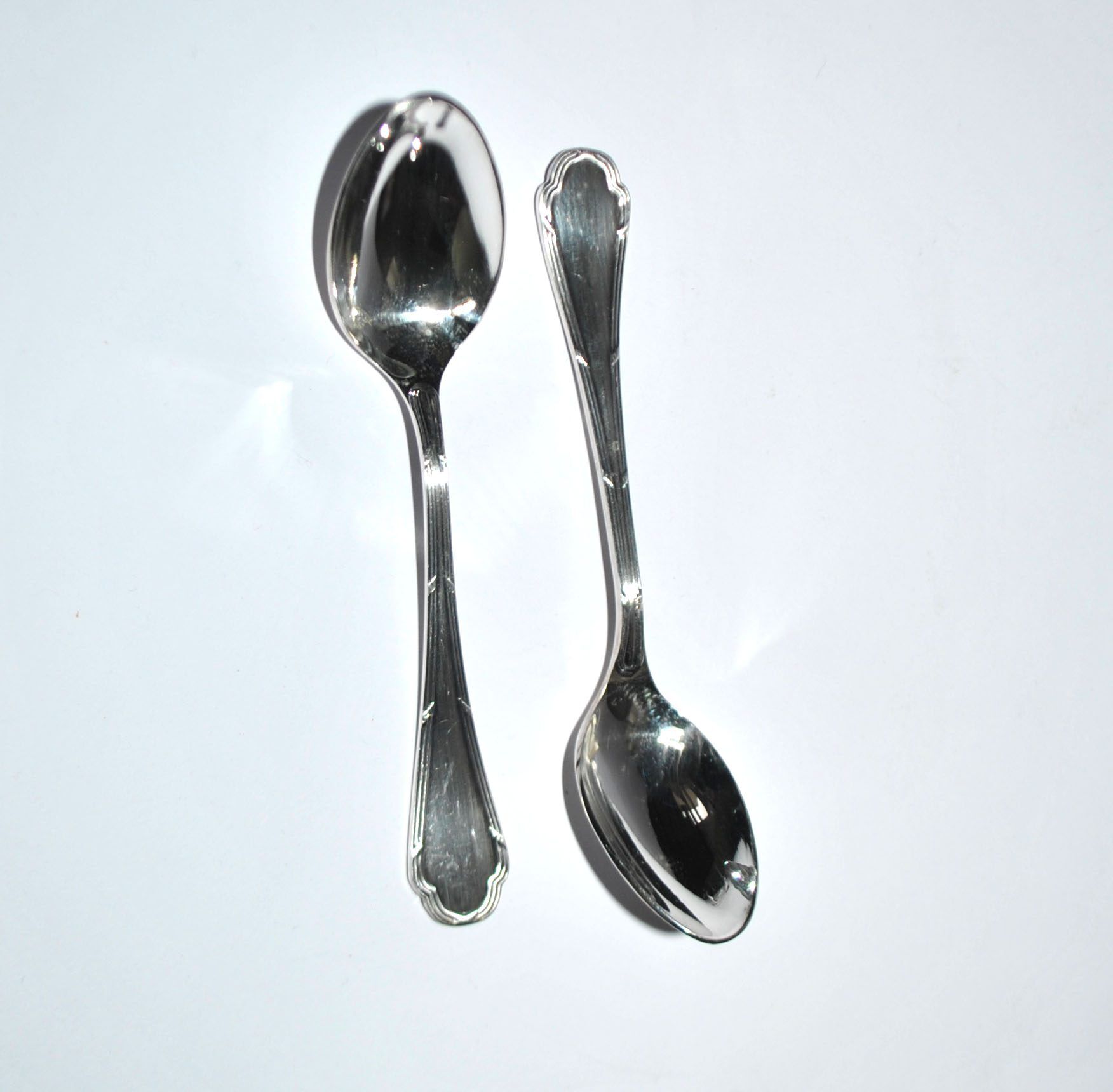 Ercuis set of 2 moka teaspoons Trianon in silver-plated metal with crossed ribbon 11 cm