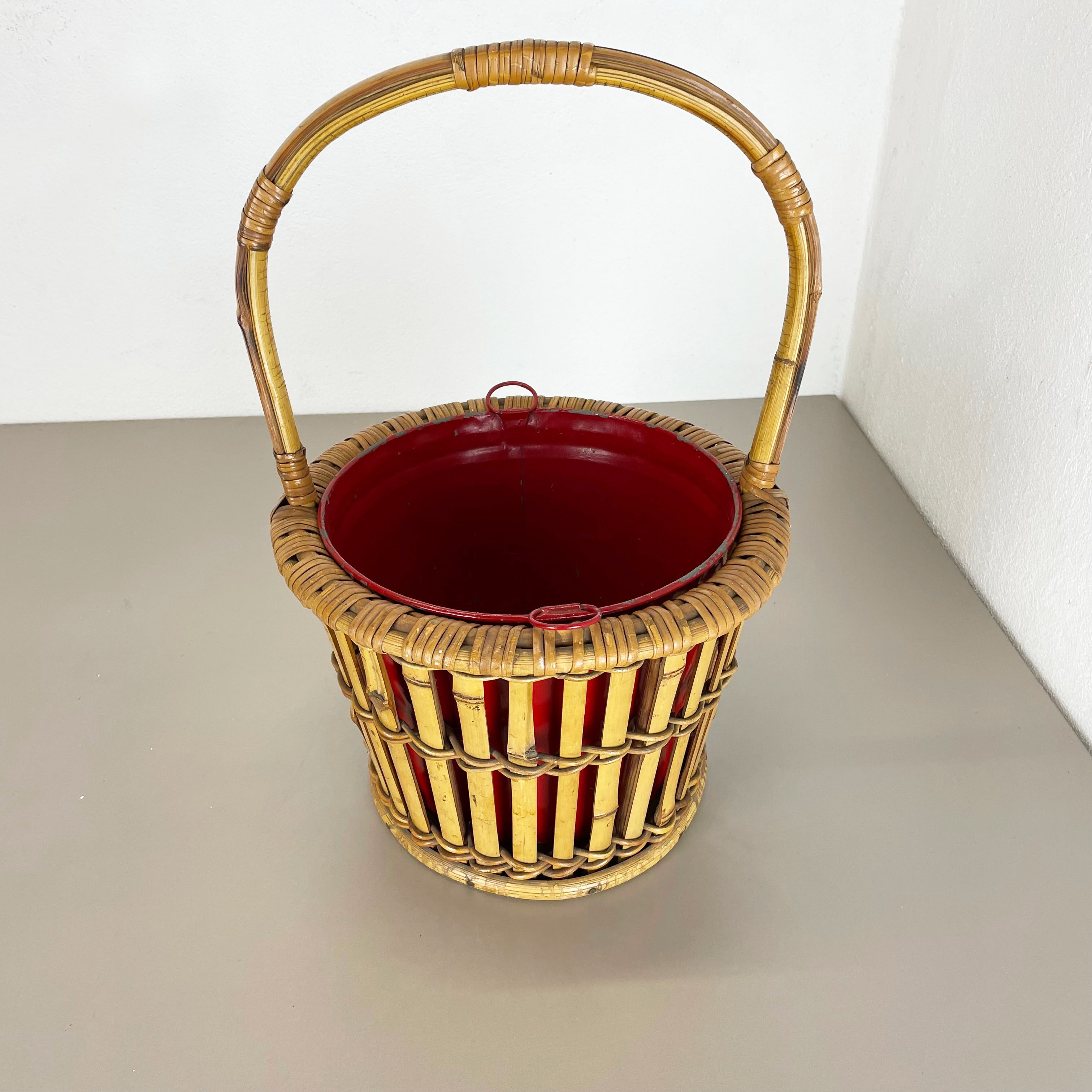 Minimalistic Bamboo Metal Planter Plant Stand Matégot Style, France, 1960s